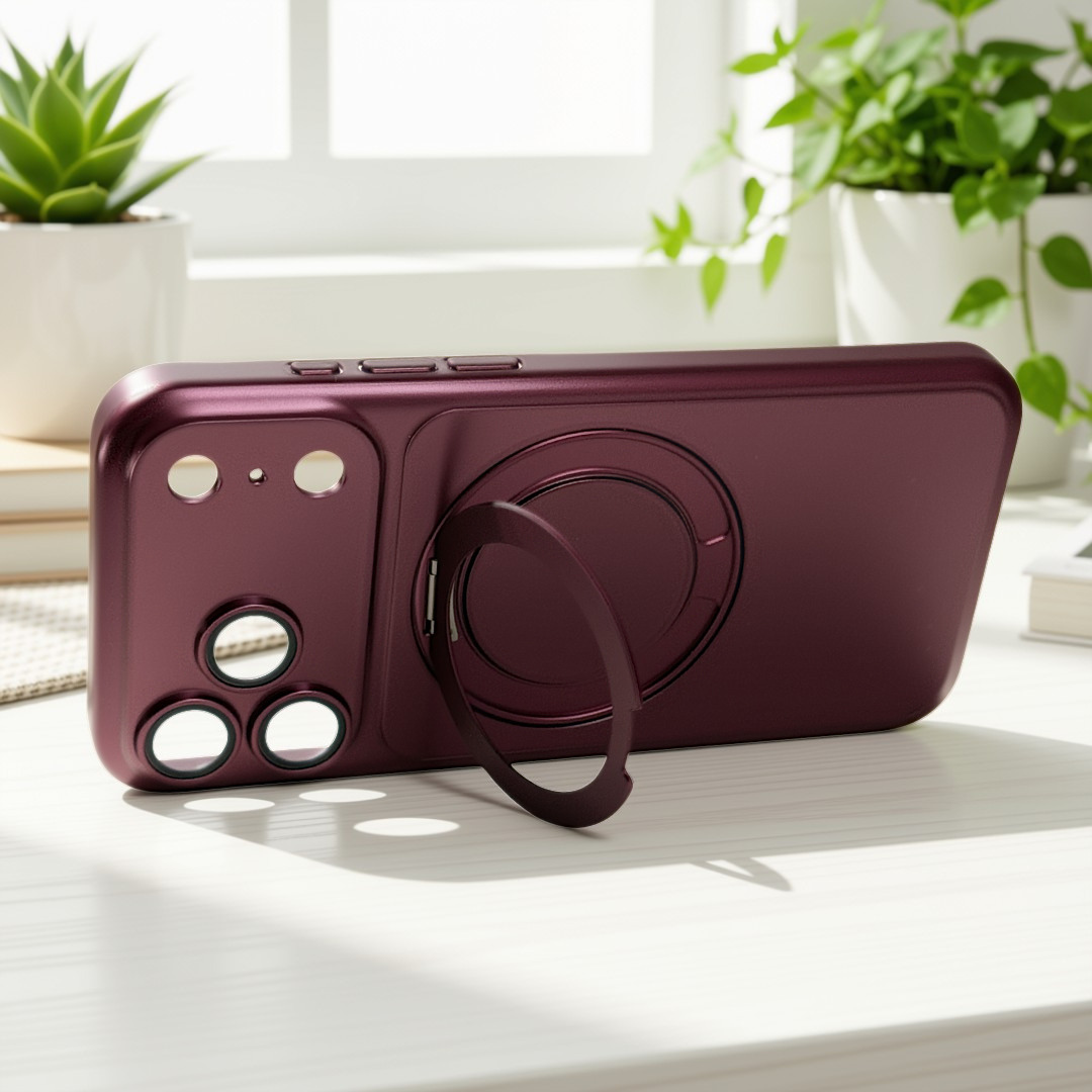 Burgundy MagSafe Case with Built-In Ring Stand for iPhone 18 Pro|18 Pro Max|17 Pro|17 Pro Max
