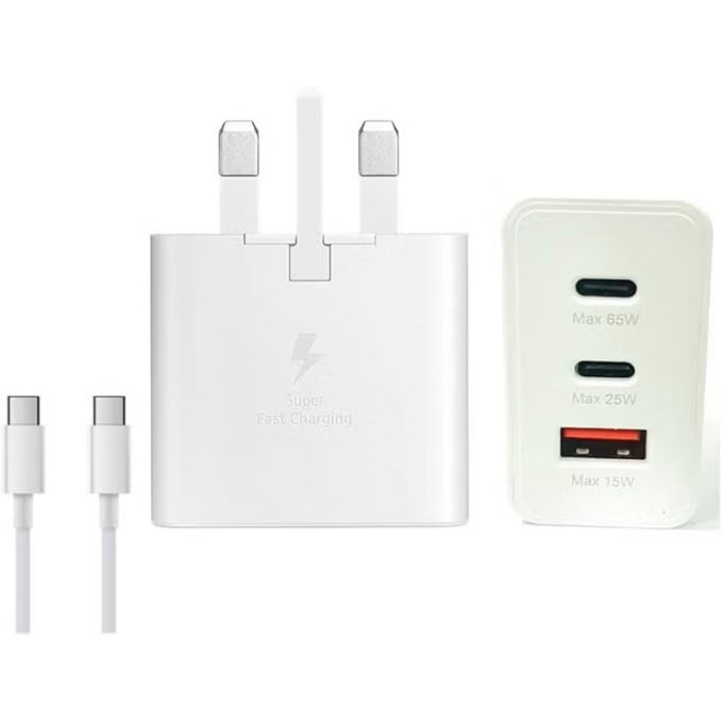 65W PD Power Adapter Trio – White (USB-C x2 + USB-A)