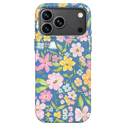Floral Soft-Touch Protective Case – Blue
