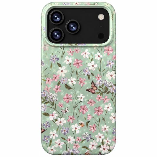 Floral Soft-Touch Protective Case – Green, White & Pink