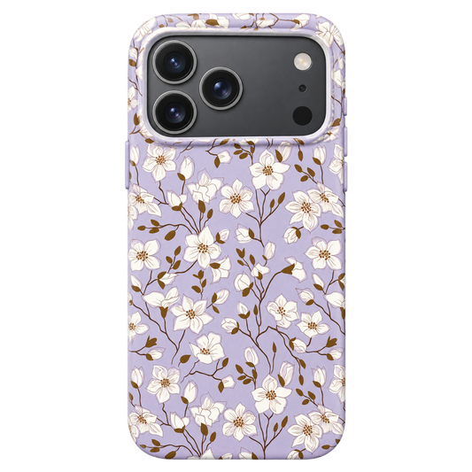Floral Soft-Touch Protective Case – White & Purple