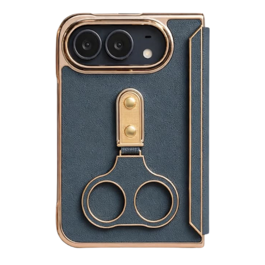 iPhone Duo (Foldable) Gray Leather-Texture Case with Gold Ring Stand