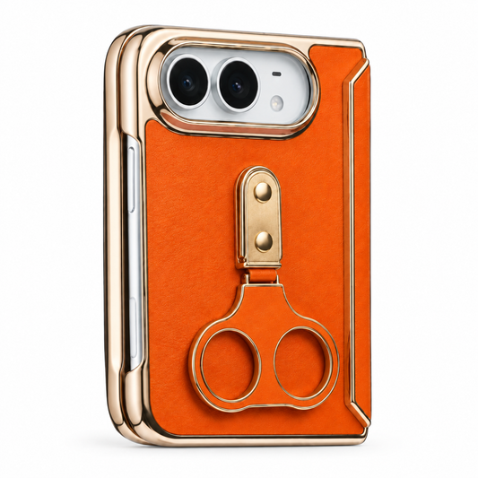 iPhone Duo (Foldable) Orange Leather-Texture Case with Gold Ring Stand